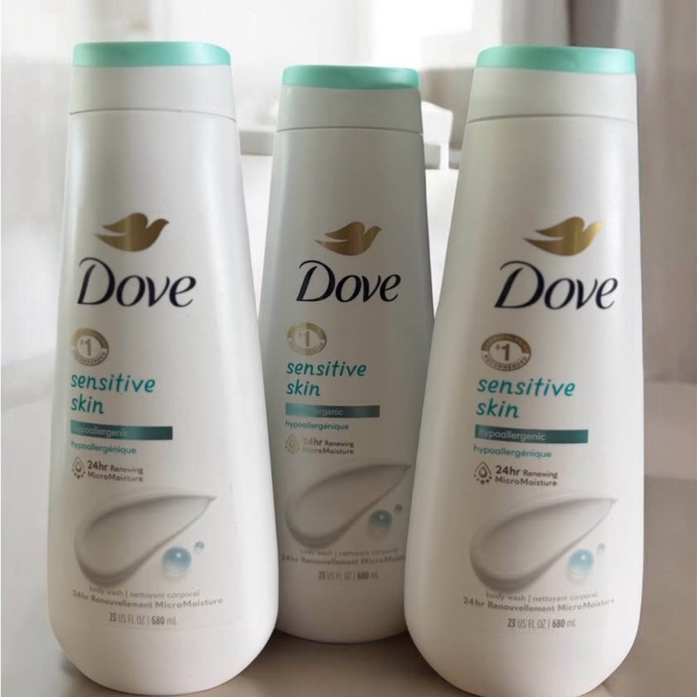 Dove Sensitive Skin Body Wash 3-pack 23oz each (69oz Total) Hypoallergenic